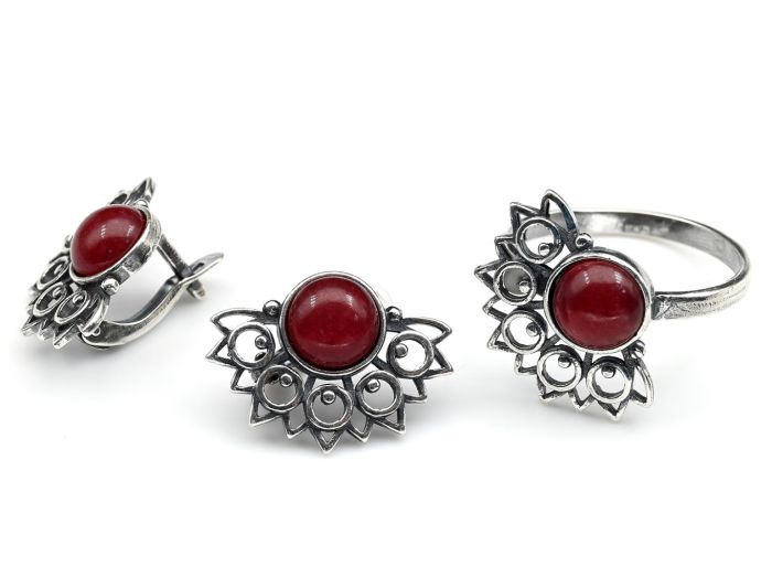 Ring Earrings with quartz (imitation ruby) size 20