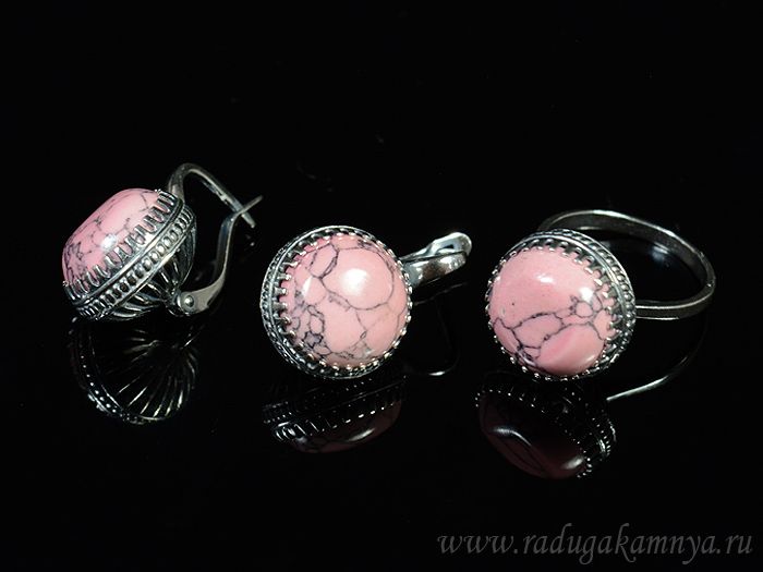 Ring Earrings with a kaholong (imitation), color pink, size 18