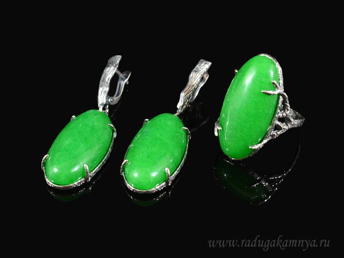 Ring Earrings with quartz (imitation chrysoprase) size 20