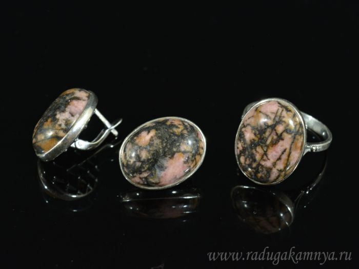 Ring Earrings with rhodonite size 21