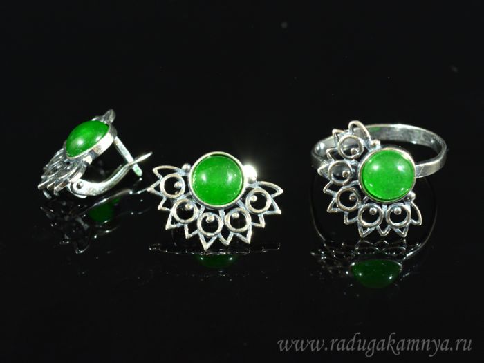 Ring Earrings with quartz (imitation chrysoprase) size 21