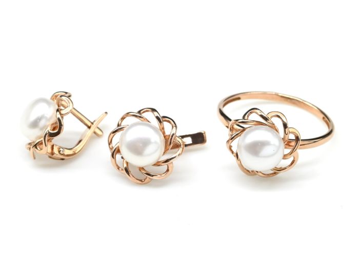 Ring and Earrings with z999 coating and 12mm pearls size 18, 4.6g