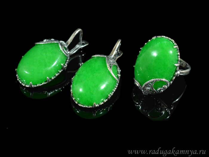 Ring Earrings with quartz (imitation chrysoprase) size 19