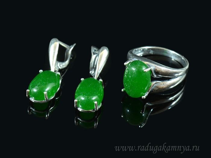 Ring Earrings with quartz (imitation chrysoprase) size 18