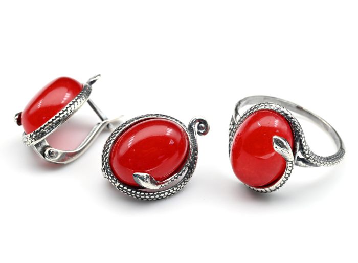 Ring Earrings with quartz (imitation ruby) size 20