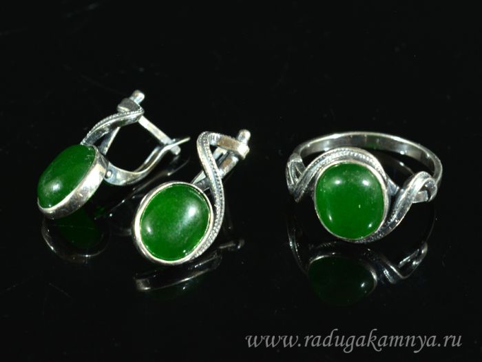 Ring Earrings with quartz (imitation chrysoprase) size 21