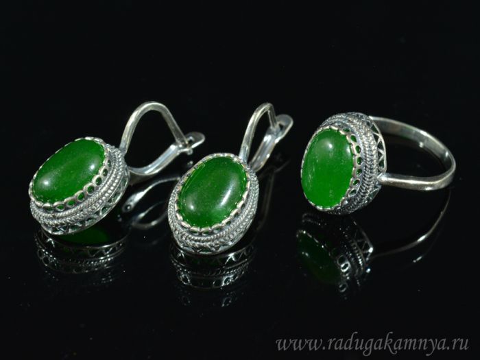 Ring Earrings with quartz (imitation chrysoprase) size 17