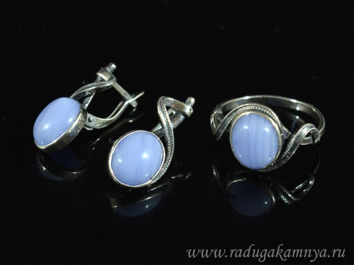 Ring Earrings with blue agate imitation (sapphirine ) size 21