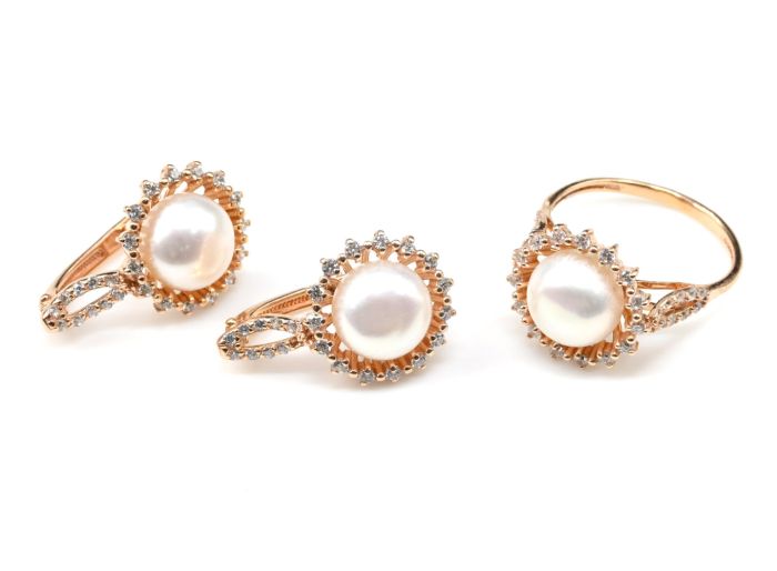 Ring and Earrings with z999 coating and pearls 15*23mm size 16.5, 9.3g