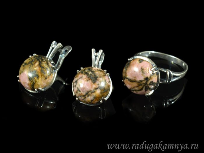 Ring Earrings with rhodonite size 16