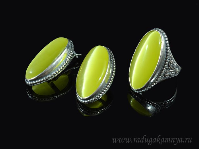 Ring Earrings with cat's eye, olive blossom size 21