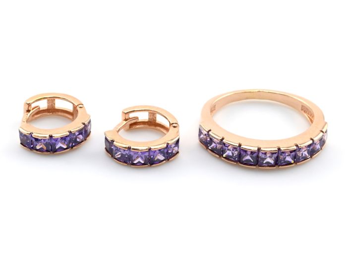 Ring and Earrings with z999 coating and amethyst 4*12mm size 17, 4.8gr.