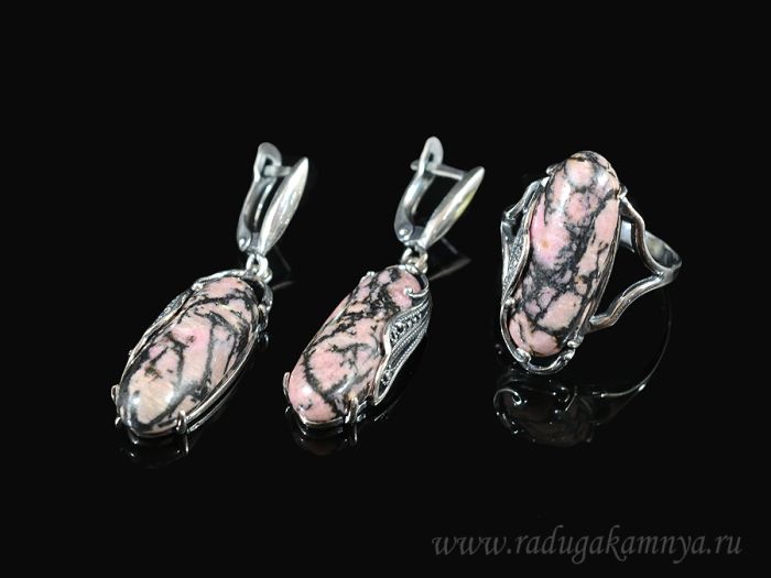 Ring Earrings with rhodonite size 20