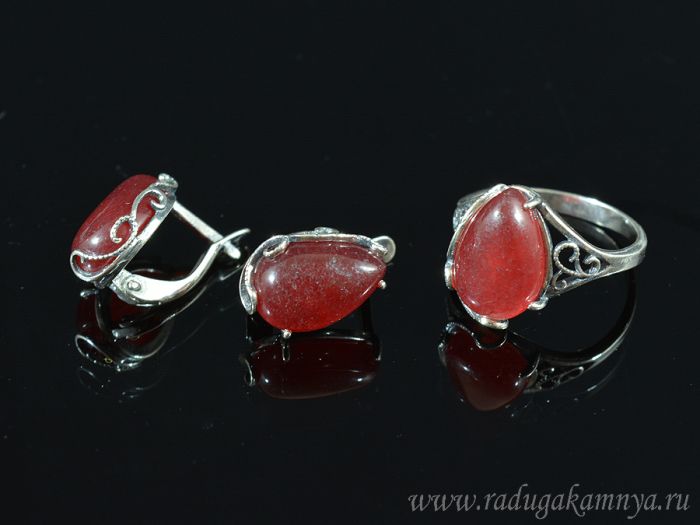 Ring Earrings with quartz (imitation ruby) size 21