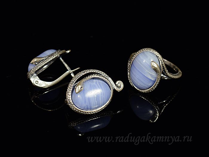 Ring Earrings with blue agate imitation (sapphirine) size 20.