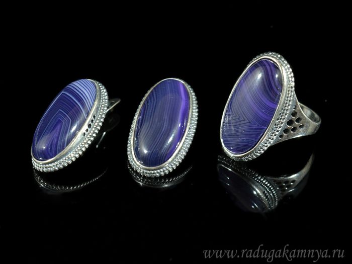 Ring Earrings with tinted agate, color purple size 18