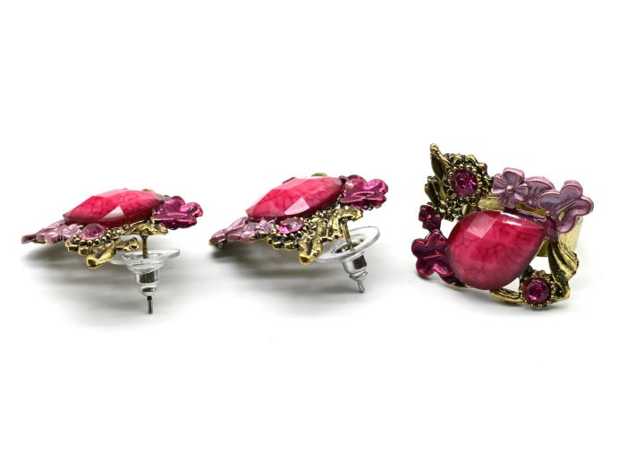 Ring Earrings with Murano glass color pink.