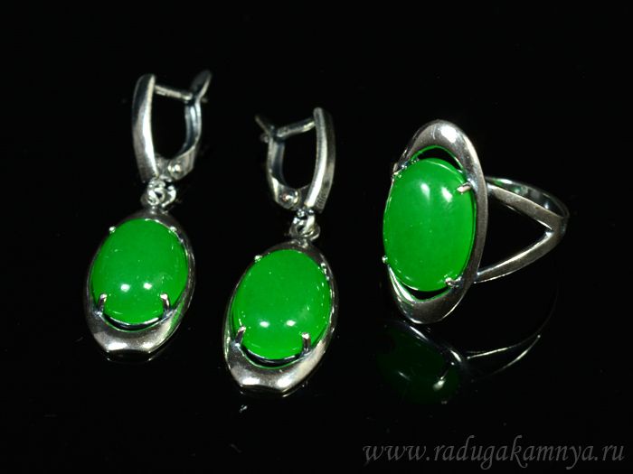 Ring Earrings with quartz (imitation chrysoprase) size 16