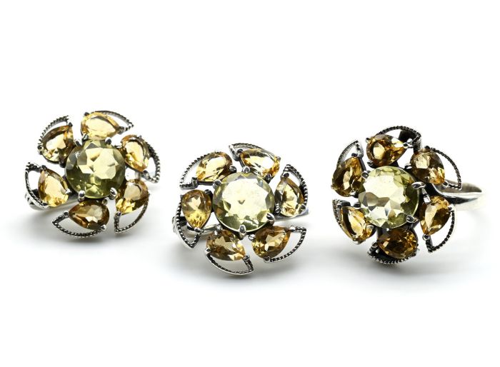 Earrings and Ring with citrine 23mm, size 18, 17g