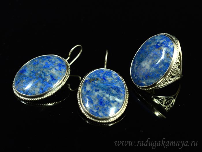 Lapis lazuli oval ring and earrings, size-19