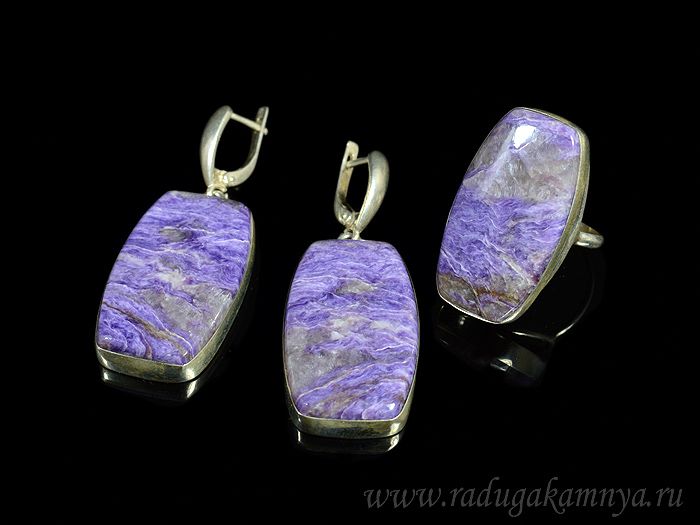 Ring and earrings with charoite, 26.2g, size-20.