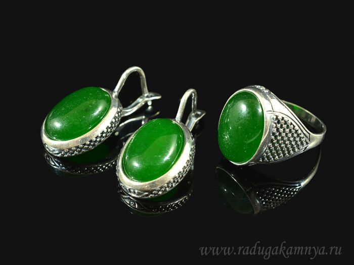 Ring Earrings with quartz (imitation chrysoprase) size 20