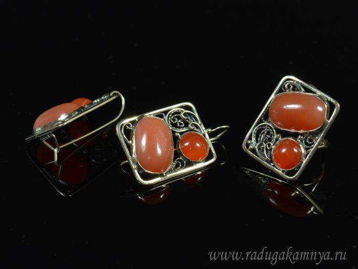 Carnelian ring and earrings, size-18.5.