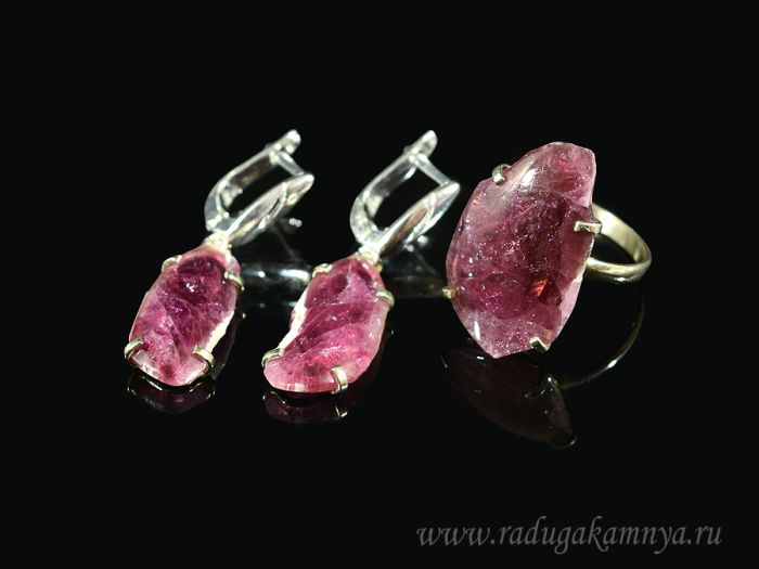 Ring earrings with tourmaline, size-18