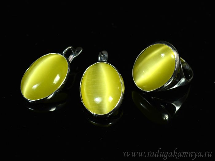 Ring Earrings with cat's eye, olive blossom size 21