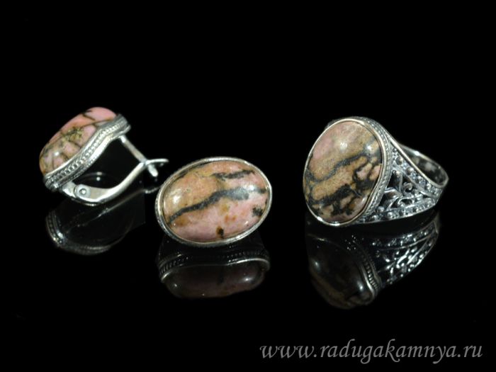 Ring Earrings with rhodonite size 18