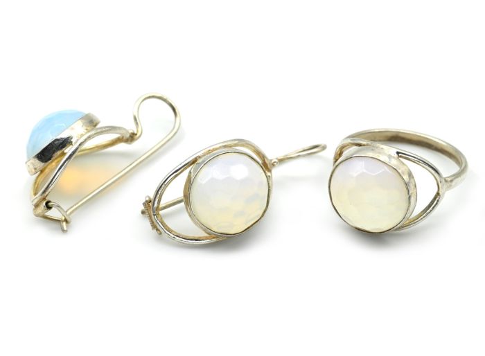 Moonstone Imitation Ring Earrings in silver, size-20