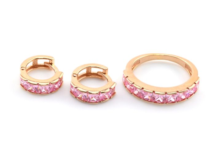 Ring and Earrings with z999 coating and pink amethyst 4*12mm size 16, 4.7gr.