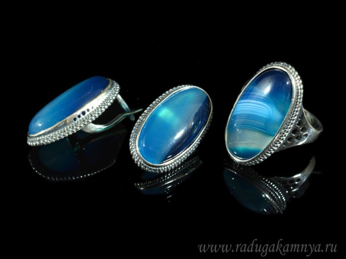 Ring Earrings with tinted agate, color blue size 18