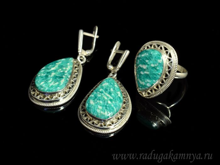 Amazonite ring and earrings, 15.1g, size 17