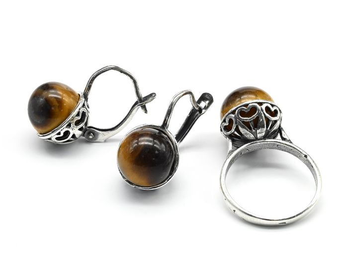 Ring Earrings with Tiger's Eye size 18