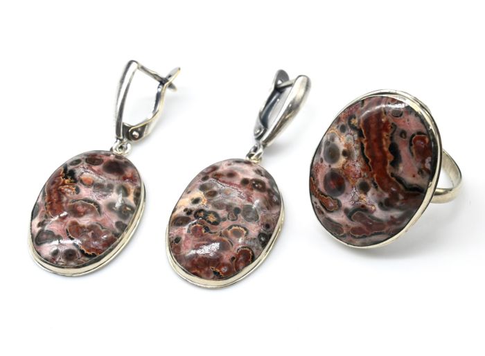 Ring and earrings with leopard jasper " Oval ", size-19