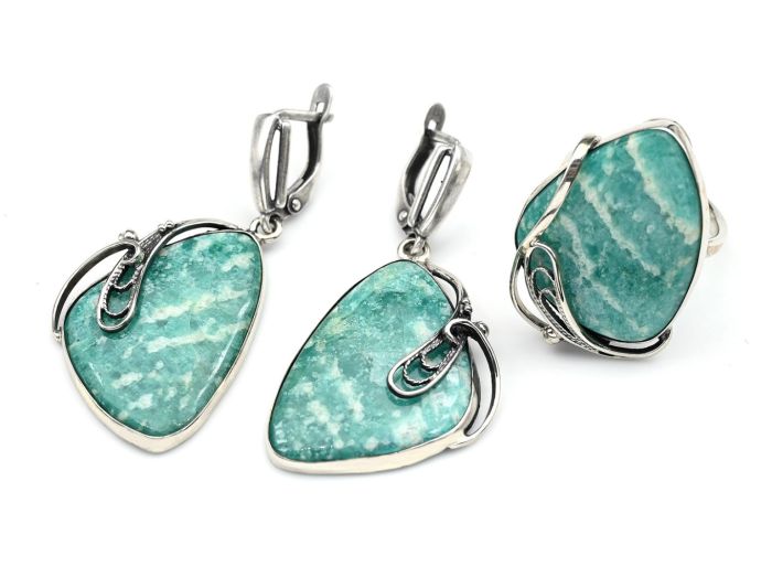 Amazonite ring and earrings, size-17