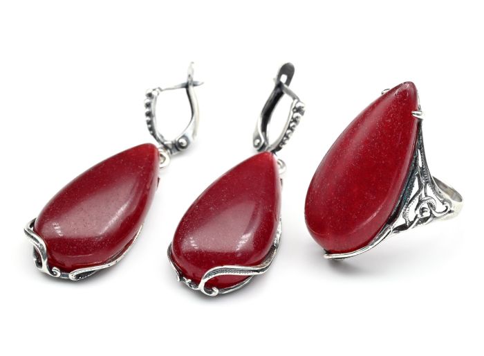 Ring Earrings with quartz (imitation ruby) size 18