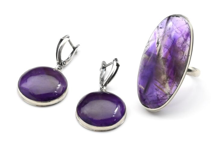 Amethyst ring and earrings, size-19