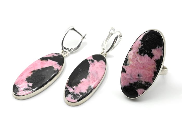 Ring earrings with rhodonite " Oval ", size-17.5