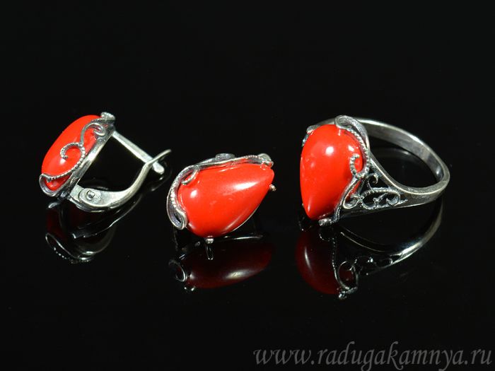 Ring Earrings with coral (imitation) size 19