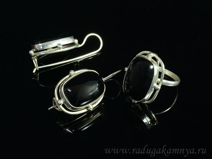 Ring and earrings with agate, size-17