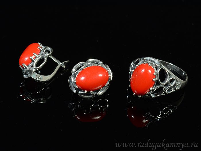 Ring Earrings with coral (imitation) size 20