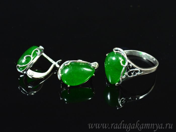 Ring Earrings with quartz (imitation chrysoprase) size 21