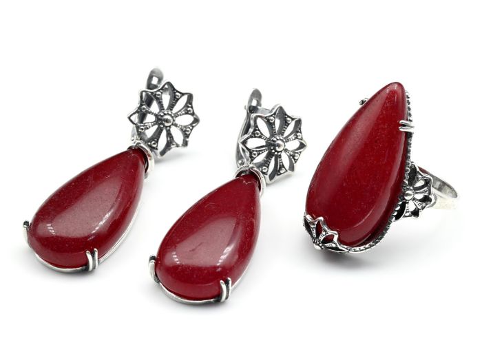 Ring Earrings with quartz (imitation ruby) size 18