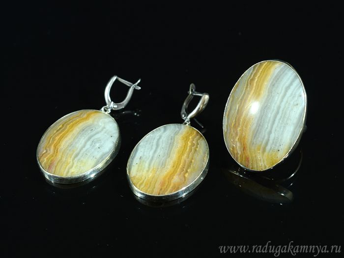 Ring and earrings agate overflow " Oval ", size-20