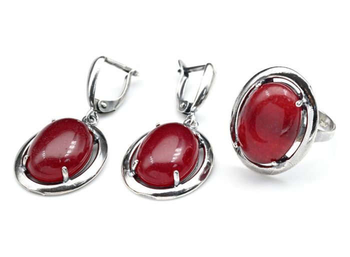 Ring Earrings with quartz (imitation ruby) size 20