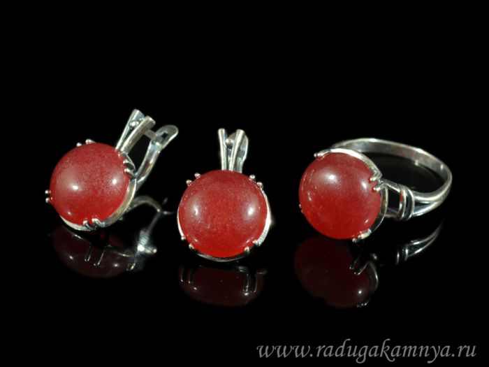 Ring Earrings with quartz (imitation ruby) size 21