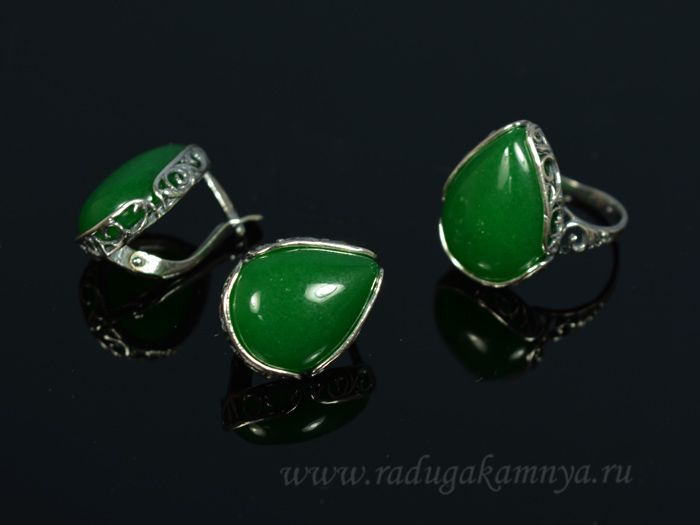 Ring Earrings with quartz (imitation chrysoprase) size 19