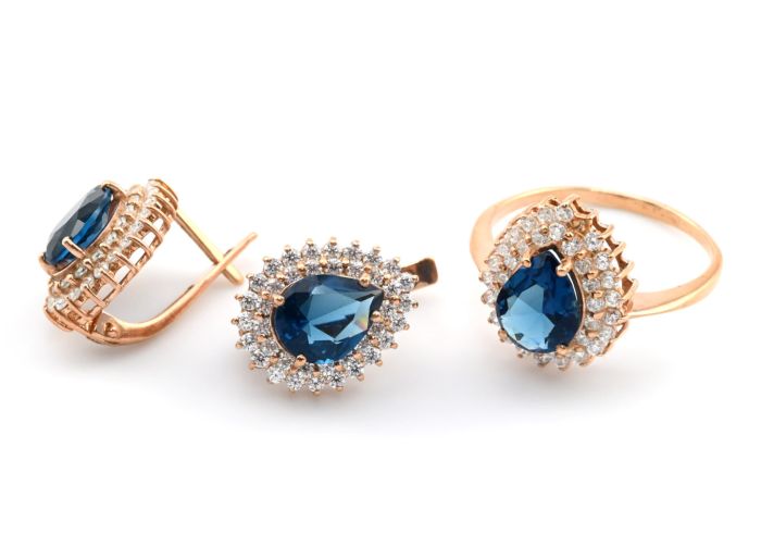 Ring and Earrings coated with z999 and London topaz 12*16mm size 17.5, 7gr.